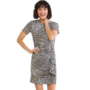 Evereve Peyton Jensen Natalia Animal Print Ruffle Dress size Medium Short Sleeve